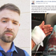Joshua Witt sporting the haircut that he falsely alleged was the reason that he was stabbed (left) Facebook post that went viral claiming Joshua Witt had been stabbed (right)